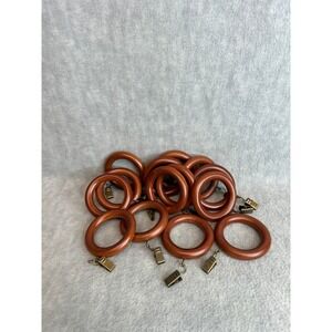 Unbranded Wood Curtain Rings with Clips Set of 14 Brown Drapery Hardware